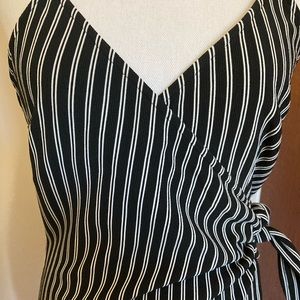 Striped black and white wrap dress